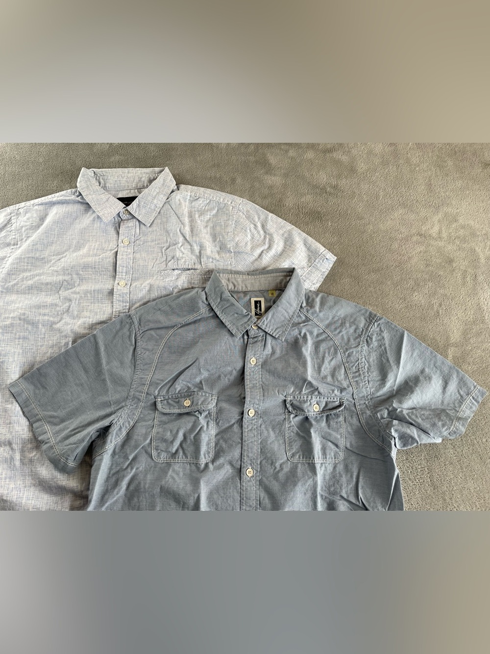 Lot Of 2 Howe, Structure Men's Short Sleeve Button Up Shirts Large Slim Blue